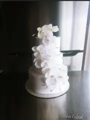 Mr and Mrs Wedding Cake Topper for Wedding Orquid Flowers Wafer Paper Flowers