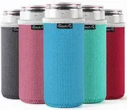 Slim Can Cooler Sleeves (5-Pack) Insulated Neoprene, White Claw Skinny Can Cooler for Seltzer - Slim Beer - Tall Can Koolie for Truly Coolies