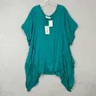 Bali Queen Krinkle Sharkbite Blouse Womens OS Teal Short Sleeve Relaxed Fit NWT