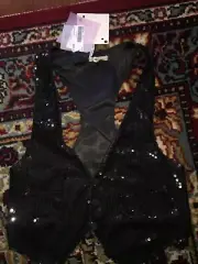 MISS MISS BY VALENTINA VEST SEQUIN BLACK SILK SIZE- M NWT