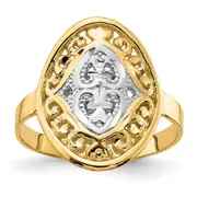 14k Yellow Gold w/Rhodium Oval Shield and Hearts Ring