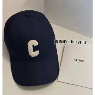 二手正品 Celine 深藍色 /粉色 C字母 Initial  Logo 棉質棒球帽 帽子 2AUA2242N