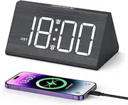 OQIMAX Wooden Digital Alarm Clocks LED Display Bedside Clock Electronic Desk Clock with 2 Alarm 5 Brightness Adjustment 3 Volume Snooze DST 12/24H Colorful Light Table Clock for Bedroom Office Travel