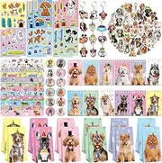 114 Pcs Dog Party Supplies Set, Puppy Party Supplies for Kids, 42 Dog Stickers, 12 Treat Bags, 12 Button Badges, 12 Keychains, 12 Mini Notepads, 12 Slap Bracelets