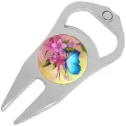 Blue Butterfly on Flower Golf Ball Marker Divot Repair Tool Bottle Opener