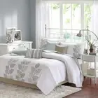 NEW!~ COZY SOFT MODERN RELAX ELEGANT BLUE LEAF BEACH BROWN TAUPE WHITE QUILT SET