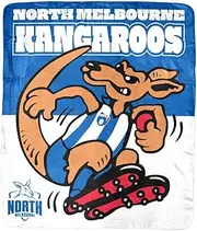 AFL North Melbourne Kangaroos Retro Mascot Coral Fleece Throw Rug, 150 x 130cm