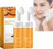 Turmeric Facial Cleanser, Face Cleanser Brush, Bright Foaming Cleanser, Turmeric Face Wash With Brush, Turmeric Kojic Acid Cleansing Pads, Deep Clean and Firm Pores, Vitamins Cleanser (2pcs)