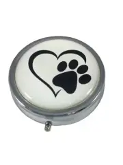 Paw Print Heart Small Daily Medication Pill Box Organizer Case for Pocket Purse