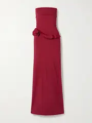 [Maygel Coronel] Maygel Coronel - Caracola Strapless Appliquéd Stretch-jersey Maxi Dress - Red - Extended Extended Red