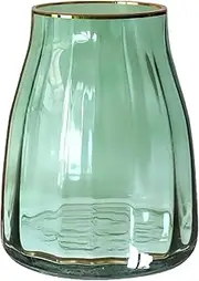 Glass Vases for Flowers, Bookshelf Decor Green Glass Vase Centerpieces for Table 5″x6.3″