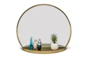 Round Table Wall Mirror with Shelf Storage in Brass Finish