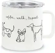 Kate Spade New York Stainless Steel Insulated Mug with Handle and Lid, 16 Ounce Double Wall Tumbler, Reusable Coffee Travel Mug for Hot and Cold Drinks, Dog Party