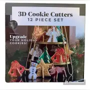 3-D Christmas Cookie Cutter Set Angel,Bell,Reindeer,Tree,Star,Snowman New