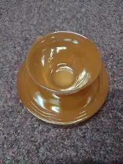 Anchor Hocking Peach Lustre Fire Ware Cup And Saucer, Mint Condition!