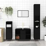 Modern Bathroom Cabinet, Black Engineered Wood Storage, 80x33x60 cm, Wall Mountable Vanity for Sink Area