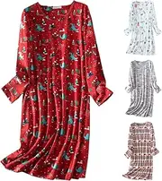 [Generic] Women Red Satin Pyjamas Ladies Size 16 Long Sleeve Nightgown for with Pattern Printed Plus Fluffy Big Set Short Pjs Soft Pyjama Thermal Pajamas Nightdress Nighties Lond Sleeved