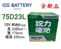 在飛比找Yahoo!奇摩拍賣優惠-《電池商城》全新 統力(GS) 免加水汽車電池 75D23L