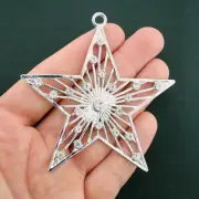 BULK 5 Star Silver Tone Charms with Inset Rhinestones - SC5439