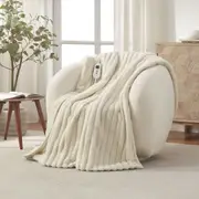 Dreamaker Chunky Embossed Fleece Heated Throw Natural 160 x 130cm