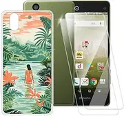ESACMOT Swimming Women Pattern Case Compatible with Fujitsu Arrows NX F-01K + [2 Pack] Screen Protector Tempered Glass, Shockproof Case Cover for Fujitsu Docomo Arrows NX F-01K (5.2 inch)