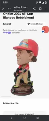 Adley Rutschman Baltimore Orioles 2024 All-Star Bighead Bobblehead MLB Baseball