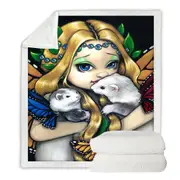 Fairy with Two Magical Ferrets with Butterfly Wings Throw Blanket