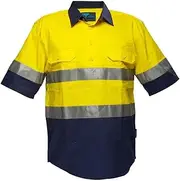 PRIME MOVER Two Toned Regular Weight Short Sleeve Closed Front Shirt, Yellow/Navy, 2X-Large