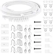 Swpeet 151PCS 5M Ceiling Curved Curtain Track Kit, Soft Windows Curved Track System, Metal Curtain Hooks & Clips, Snap-on Ceiling Brackets