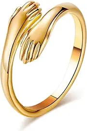 [Wendalern] Open Promise Index Ring Gold Hug Hand Ring Love Hug Finger Ring Couple Wrap Band Ring Engagement Wedding Rings Jewelry For Women and Girls
