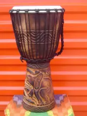 SALE - 20" Deep Carved Djembe Bongo Drum ELEPHANTS M8 + FREE COVER