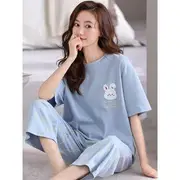 Loungewear Set : Rabbit Print Short-Sleeve T-Shirt & Capri Pants LF-320 - Blue - 2XL