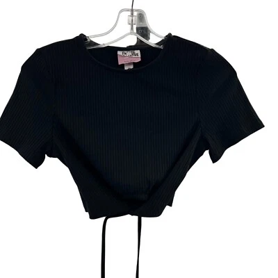 Alani Noelle Future Collective Women's Ribbed Black Crop Top Tie Hem Size XS New