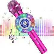 Wireless Bluetooth Karaoke Microphone, Portable Kids Microphone Karaoke Player Speaker with LED & Music Singing Voice Recording for Home KTV Kids Outdoor Birthday Party (Rose Red 01)