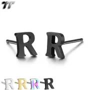TT Stainless Steel Initial Letter R Stud Earrings A pair (EC120R) NEW