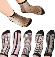 [DiaWiew] Sheer Socks Black See Through Socks Checkered Dot Striped Plaid Ankle Summer Socks for Women Thin Fashion