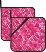 Pink Hearts Potholders BBQ Pot Holders for Heat Resistant Potholder, Hot Pads,Cooking Baking(2-Pack)