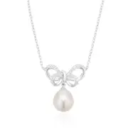 Sterling Silver Round 40cm White Fresh Water Pearl & Cubic Zirconia Necklace