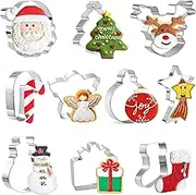 Christmas Cookie Cutters,TuoYi 10Pcs Winter Holiday Cookie Cutter Set, Stainless Steel Metal Cutter with Gingerbread Men,Christmas Tree,Snowflake, Candy Cane, Angel,Santa Face,Stocking,Ball Etc.