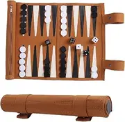 Wzenclave Luxury Leather Backgammon Set - Roll Up Travel Board Game for Adults, Classic Brown Backgammon with Dice, Portable 2 Players Game Set (Backgammon Set)