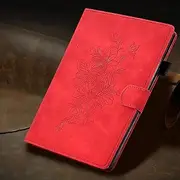 Case for Samsung Galaxy Tab A9+/A9 Plus 11 Inch 2024 2023 (SM-X210/X216/X218), PU Leather Cover Embossed Flower Multi-Angle Stand with Auto Wake/Sleep Case for Galaxy Tab 11 Inch,Red