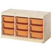 TROFAST storage combination with boxes, light white stained pine/light orange, 93x44x53 cm