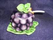 FENTON PURPLE GRAPES 3 PC JAM JELLY JAR & LID WITH SPOON 6" x 5" NEW IN BOX