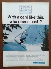 1966 American Express Card Promo Man Snow Skiing Photo Vintage Print Ad