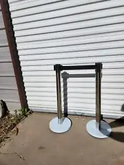Crowd Control Stanchion Posts 6 PC Set Black Retractable Belts Stainless Steel