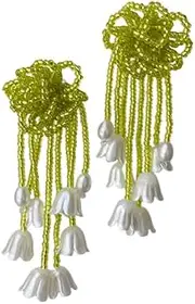 [RYEPOLNIX] Handmade Earrings Green Bell Orchid Flower Beaded Tassel Stud Earrings Summer Beach Sweet Cute Cool Girls Party Earrings/688