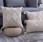 Beige Handmade Moroccan Style Tufted Macrame Nordic Boho Cushion Cover Cotton