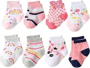 [Meeshine] 8 Pack Newborn Baby Socks Preemie Ankle Funny Cartoon Crew Cotton Low Cut Cute Socks for 0-2T Girls Boys Kids