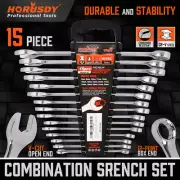 15PC Combination Spanner Wrench Ring Open Ended 8-22mm Metric 12 Point "V" Notch