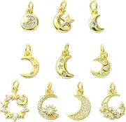 [Stiesy] Assorted Styles Gold Plated Brass Charm Colourful Pave Cubic Zirconia Pendants Charms for Jewelry Making Bracelets Necklaces DIY